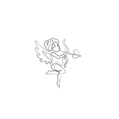 Cupid, continuous line drawing, small tattoo, print for clothes, t-shirt, emblem or logo design, Valentine's Day, greeting card, hand drawn vector illustration. Isolated on white background.