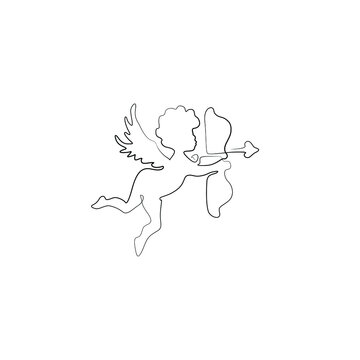 recommend clip art: Cupid with bow and arrow, continuous line drawing, small tattoo, print for clothes, t-shirt, emblem or logo design, Valentine's Day, greeting card, hand drawn vector illustration.
