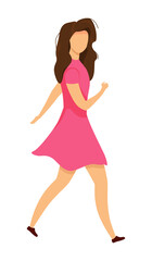 Stylish woman walking semi flat color vector character. Moving figure. Full body person on white. Outside activity isolated modern cartoon style illustration for graphic design and animation