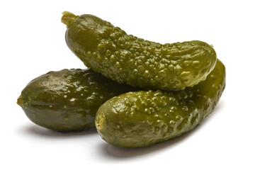 Tasty canned Whole green cornichons isolated on a white background