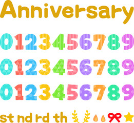 Anniversaryの文字と数字のイラストセット