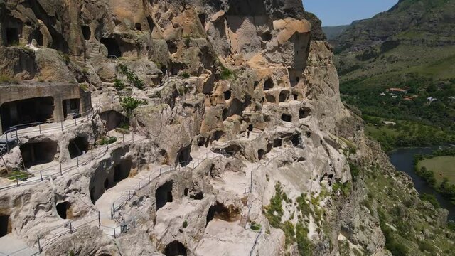 drone flight near the cave monastery complex of Vardzia. 