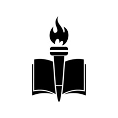 Book and torch education logo icon isolated on white background