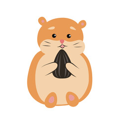 Cartoon hamster with sunflower seeds in paws hand drawn
