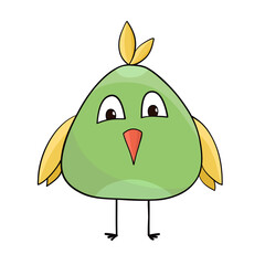 Green funny cartoon bird hand drawn for design