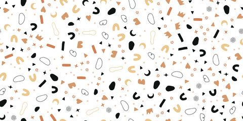 pattern seamless boho scandi doodle minimal trendy chic style, for playful fabrics, wrapping paper, wallpaper design. simple abstract shapes and colors, scattered randomly