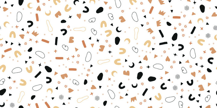 Fototapeta pattern seamless boho scandi doodle minimal trendy chic style, for playful fabrics, wrapping paper, wallpaper design. simple abstract shapes and colors, scattered randomly
