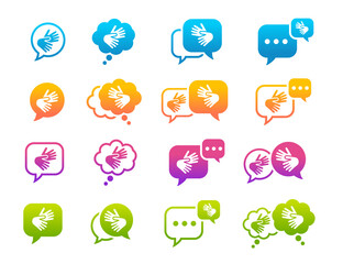 Set Icons Sign Language Colors Deaf People Communicate 