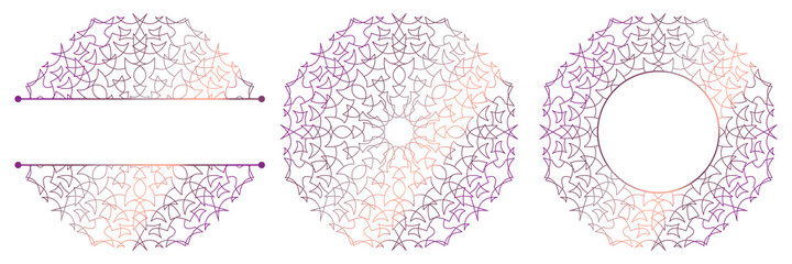 Naklejka premium Set of flower mandalas. Split pattern in form of mandala for Henna Mehndi or tattoo decoration. Decorative ornament in ethnic oriental style, vector illustration. 