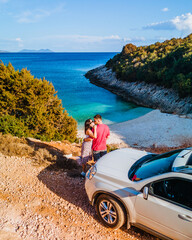 couple car travel concept sea vacation
