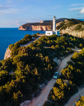 aerial view of lefkada lighthouse