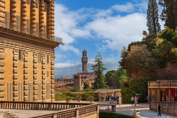 View of Palazzo Pitti and Boboli Gardens in Florence, Italy