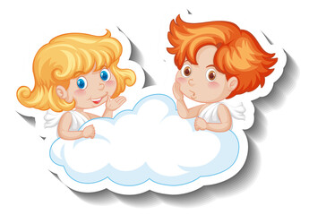 Cupid kids on a cloud in cartoon style