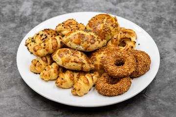 Sesame crackers cookies on dark background. Snack cookies. close up