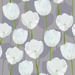 Fotobehang Grijs Naadloze patroon met witte tulpen
