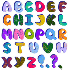 English alphabet and punctuation marks with spiral pattern