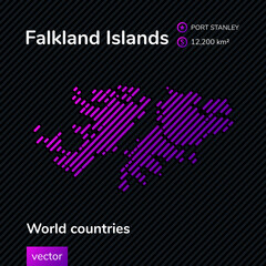 Falkland Islands vector flad map in trend violet colors on black striped background