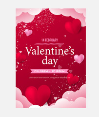 Valentine s Day Poster or banner with hearts on red background. - 480344053