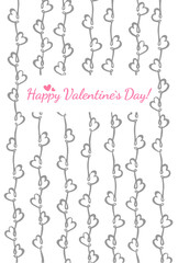 Fototapeta premium Greeting doodle card with holiday and heart pattern and text happy valentine-s day-silver