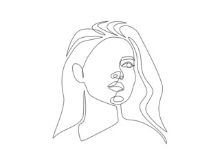 Abstract Woman face one continuous line drawing. Minimalistic modern female portrait linear simple style for print t-shirt, slogan design, posters, postcards. Doodle Vector illustration