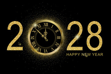 2028 Happy new year in golden design