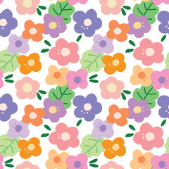 Seamless Pattern with Colorful Flower Design on White Background