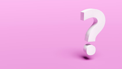 White question mark on pink background. 3d rendering. Copy space on the left - obrazy, fototapety, plakaty