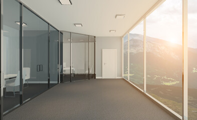 Modern office Cabinet.  3D rendering.   Meeting room. Sunset.. Sunset.