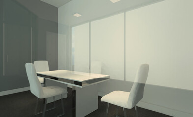 Open space office interior with like conference room. Mockup. 3D rendering.