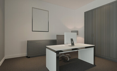 Elegant office interior. Mixed media. 3D rendering.