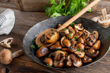 Pan fried mushrooms cooked with butter and herbs