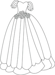 illustration of a dress, Dress coloring page, gown line art