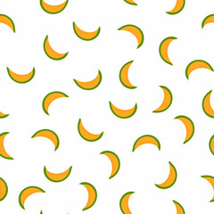 Melon slice seamless pattern on white background. Vector illustration of fresh cantaloupe melon fruit