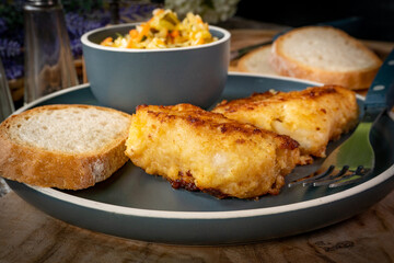 Pieces of fried cod fillet.