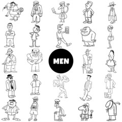 Black and white cartoon man characters big set