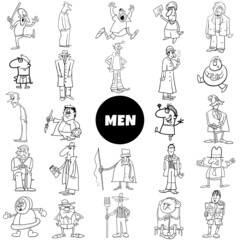 Black and white cartoon men comic characters big set