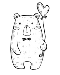 cute bear and heart balloon. valentine's day card. polar bear icons set. doodle illustration