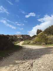 Hiking trail in the hill, no people, natural colors