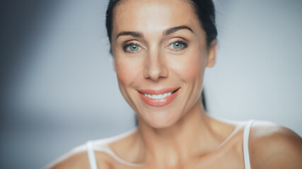 Beautiful Caucasian Woman Looking at Camera, Smiling. Female Enjoying Her Beauty, High Self Esteem,...