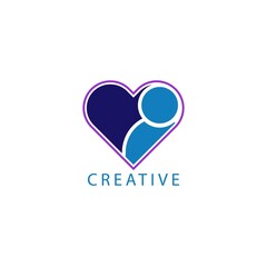 Abstract Caring People Logo. Human Icon with Heart Shaped Circle Two Hands Symbol. Modern concept Vector Logo Design Template Elements.
