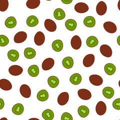 Seamless pattern withwhole and sliced kiwi fruit. Vector illustration of fresh healthy food