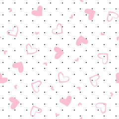 Casual dots and hearts wallpaper design element. Pattern hand drawn texture with heart. Valentines day seamless
