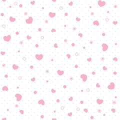 Pink hearts seamless pattern. Cute hearts and flowers..