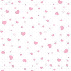 Pink hearts seamless pattern. Cute hearts and flowers..