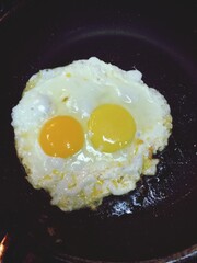 fried eggs in a frying pan