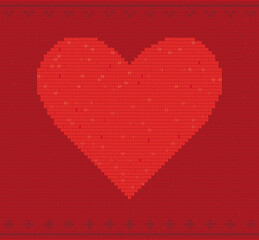 Red heart sweater pattern. No gradients used. - 480352245