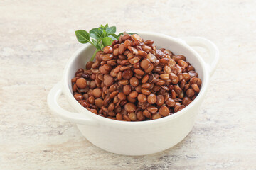Boiled lentil in the bowl