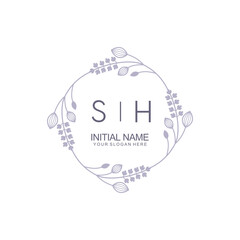 Initial SH beauty monogram and elegant logo design, handwriting logo of initial signature, wedding, fashion, floral