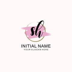 Initial SH beauty monogram, handwriting logo of initial signature, wedding, fashion, floral and botanical logo concept design.