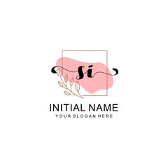 Initial SI beauty monogram, handwriting logo of initial signature, wedding, fashion, floral and botanical logo concept design.